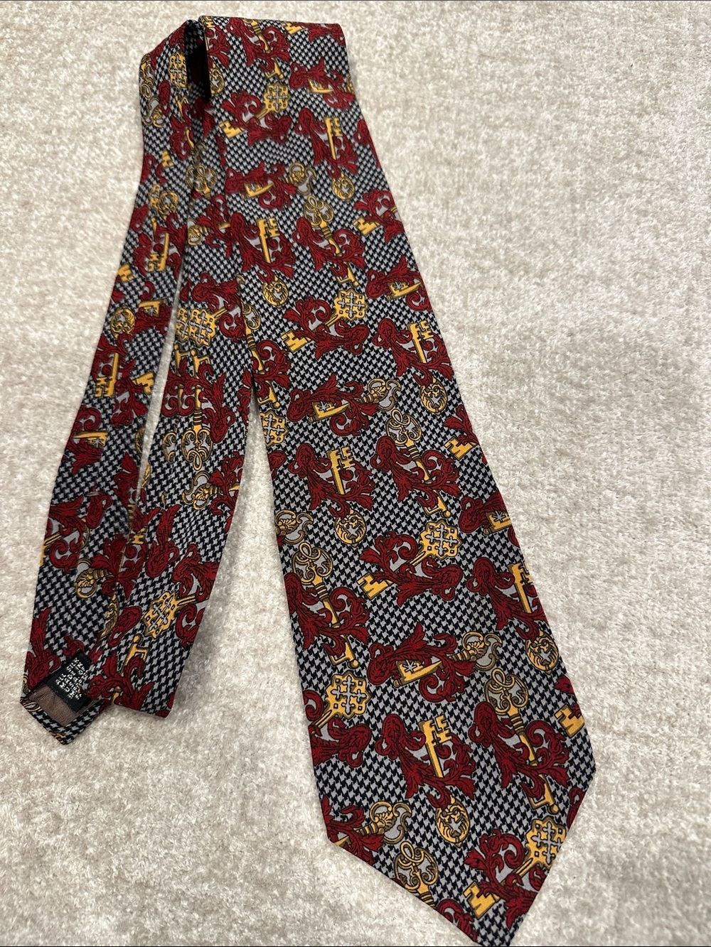 Dior Red, Black and Gold Patterned Silk Tie
